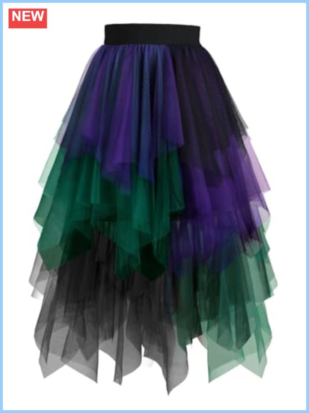 Women's Layered Tulle Midi Skirt High Elastic Waist A-Line Tutu
